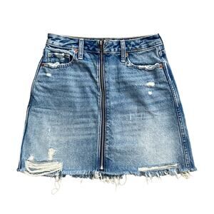 ABERCROMBIE & FITCH Womens Size 0 Zoe A Line Zip Denim Blue Jean Cut Off Skirt